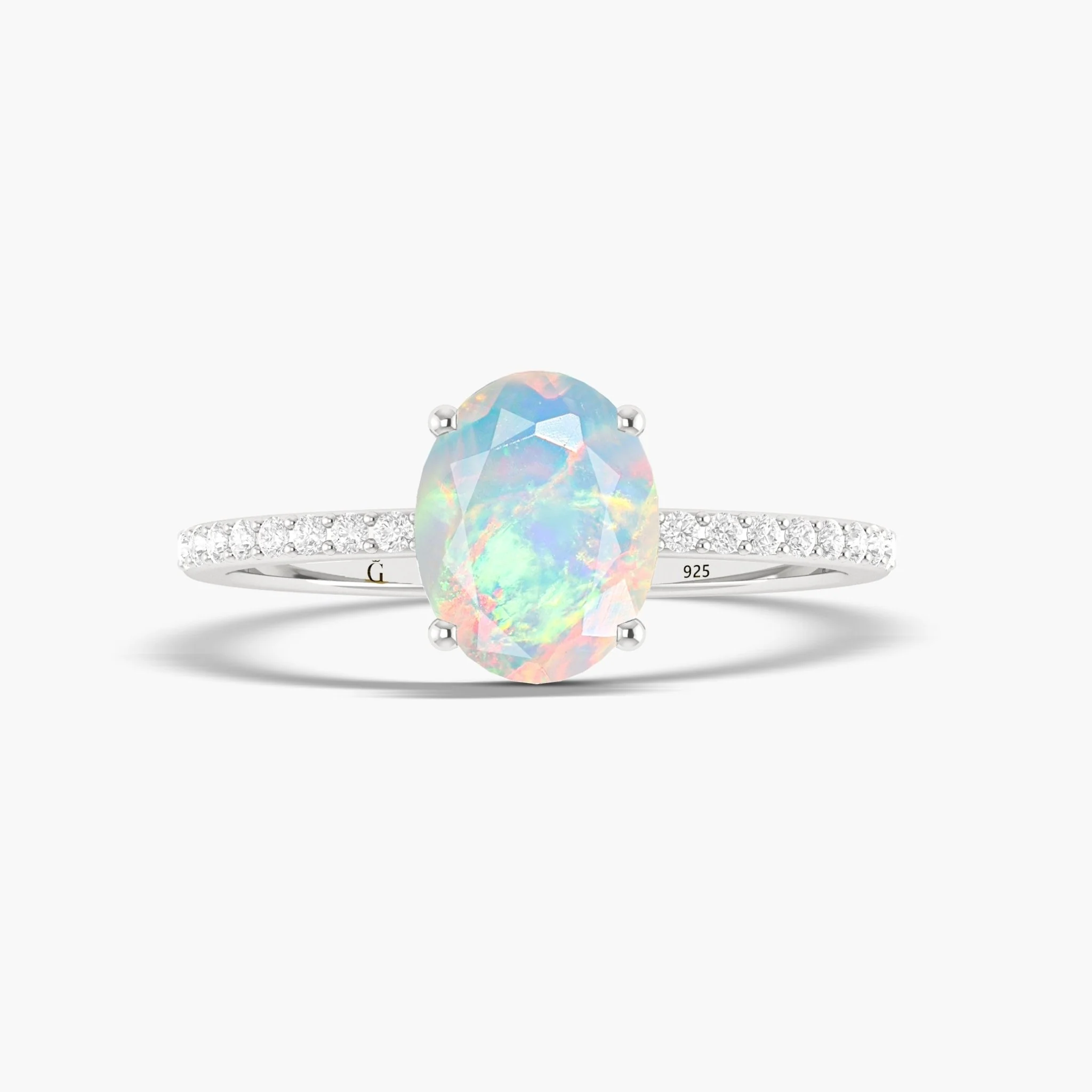 White Rainbow fire Ethiopian Oval shape opal ring - Image 5