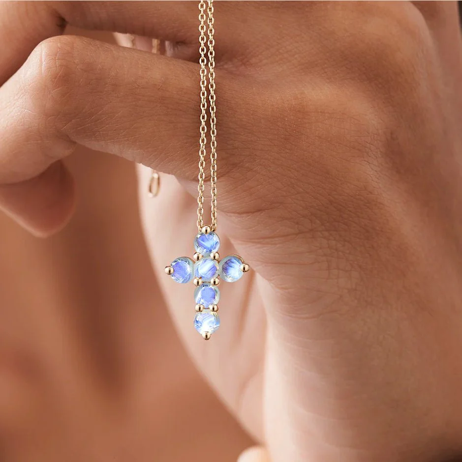 White Rainbow Moonstone Cross Pendant - Image 3