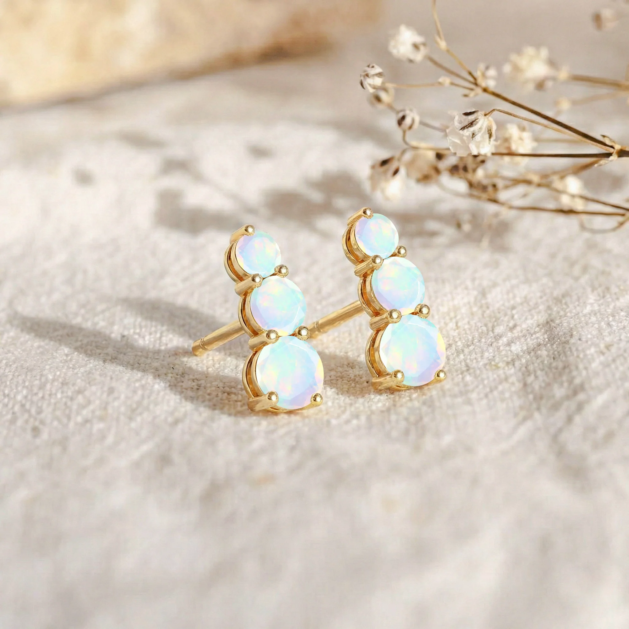 White Round Opal Stud Earring in 925 Sterling Silver 5X4X3MM 1.40 ct. - Image 10