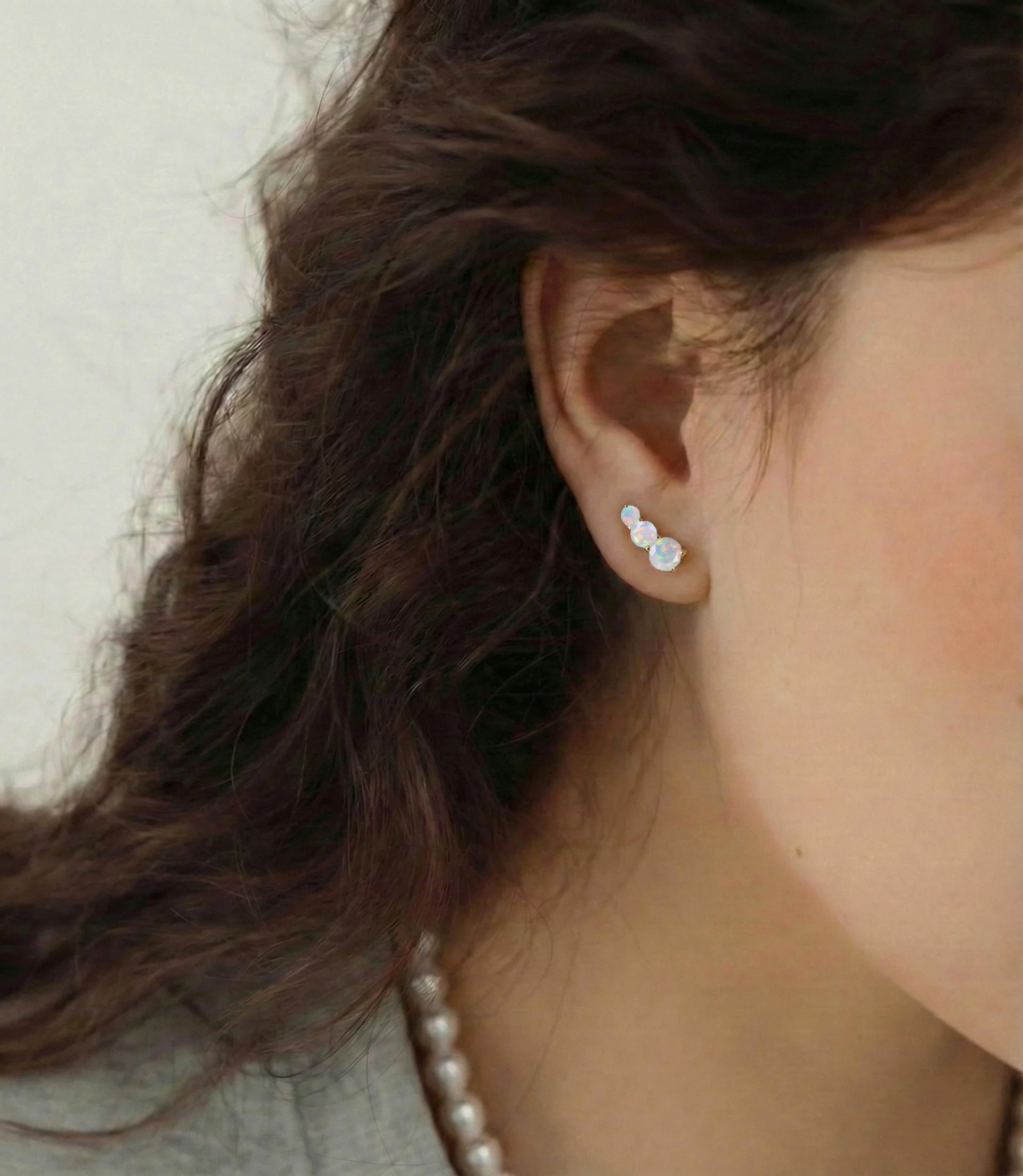 White Round Opal Stud Earring in 925 Sterling Silver 5X4X3MM 1.40 ct. - Image 14